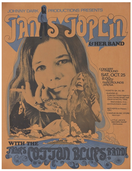 Janis Joplin First Printing Concert Poster -- For Show on 25 October 1969 in Oklahoma City